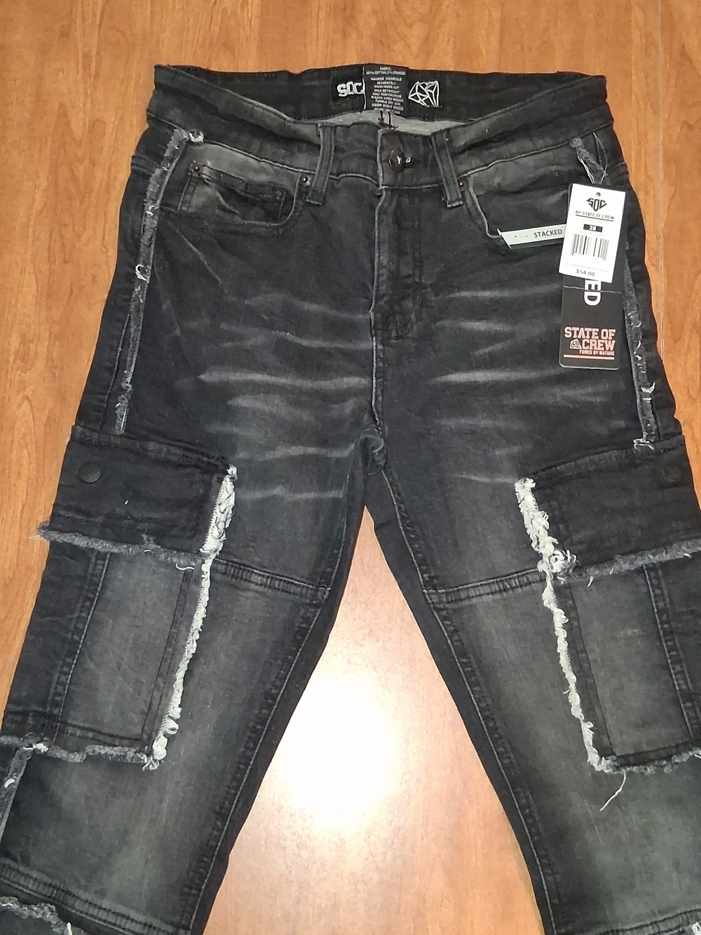 State of the Crew Black Stacked Washed Cargo Jeans